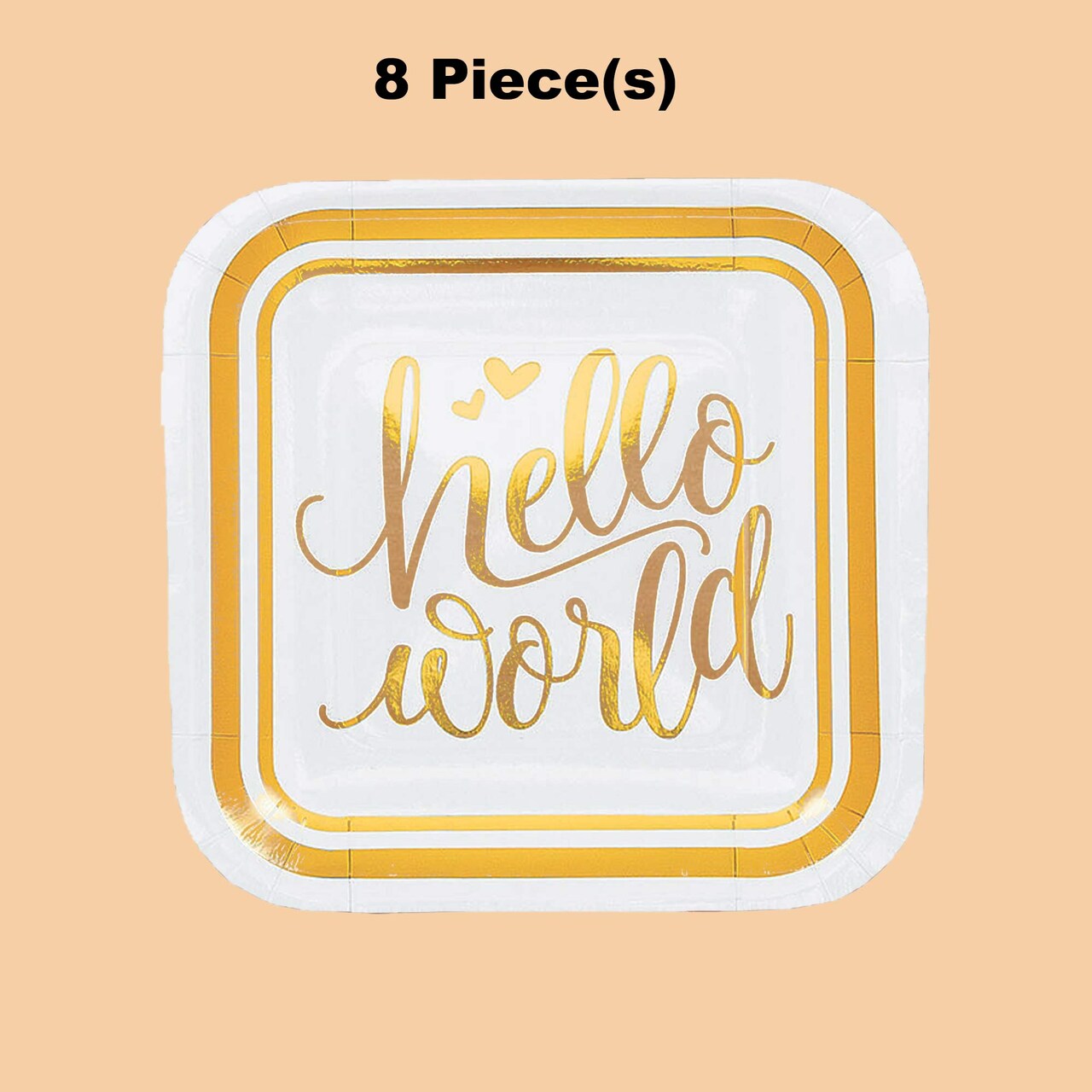 8 Count Oh Baby Gold Hello World Square Dessert Plates 7" Baby Shower Paper Plates